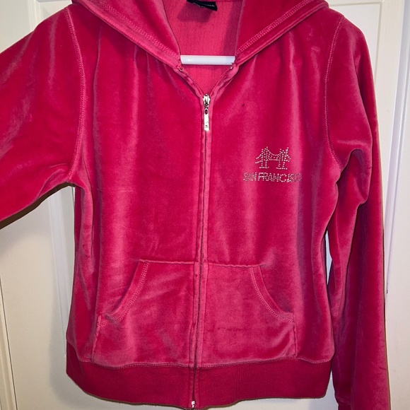 Pink Velour Rhinestone Hoodie - Picture 4 of 5